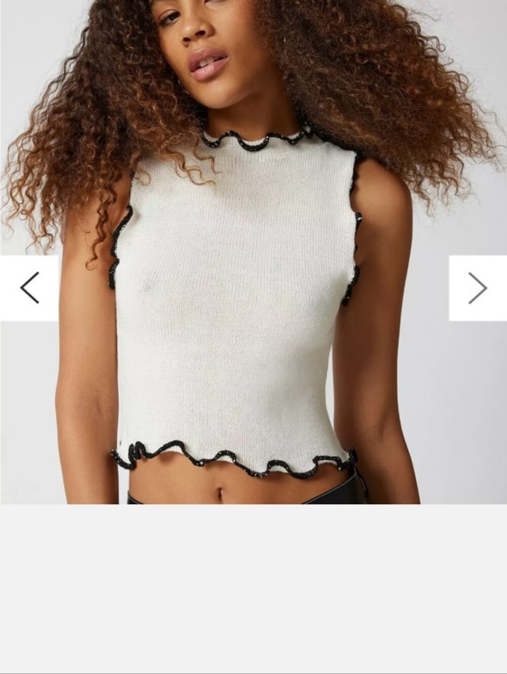 silence + noise Cream Knit Sleeveless Top with Black Trim